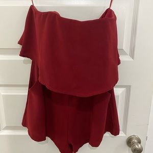 Red strapless romper